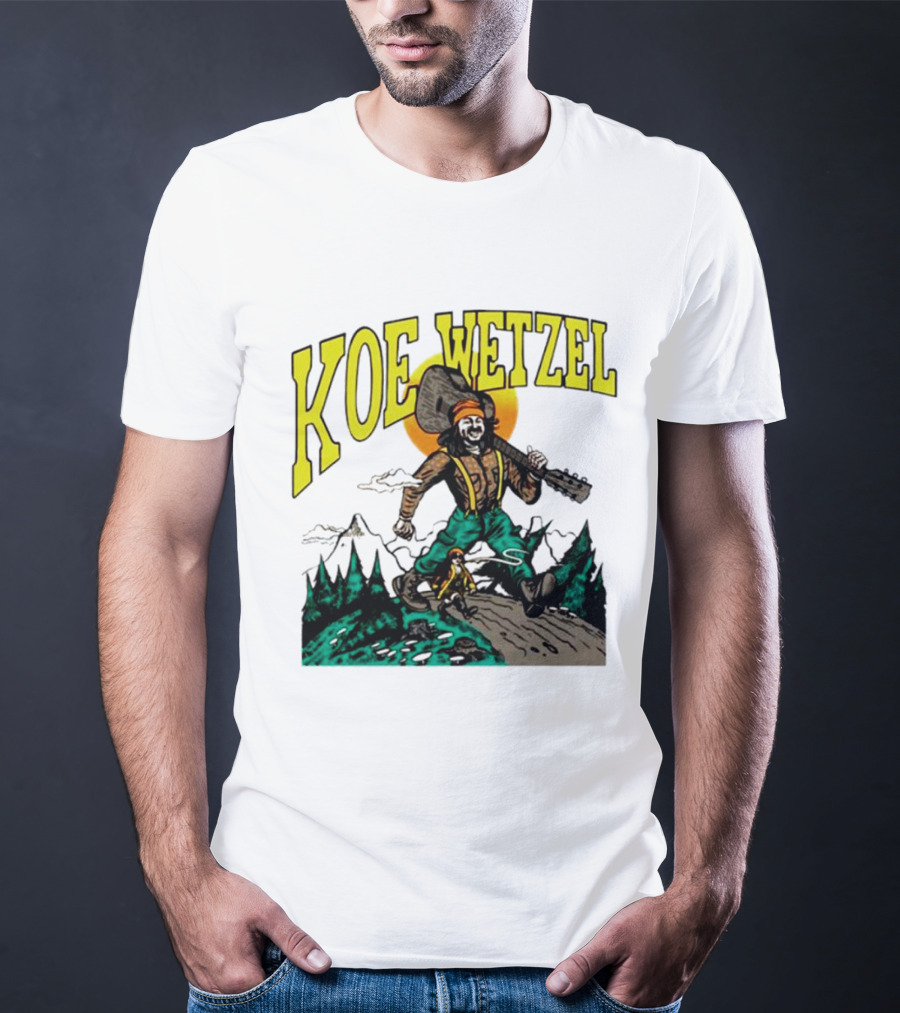 Koe Wetzel Koe Bunyan Lumberjack With Guitar And Dog In Mountain Scene T-Shirt