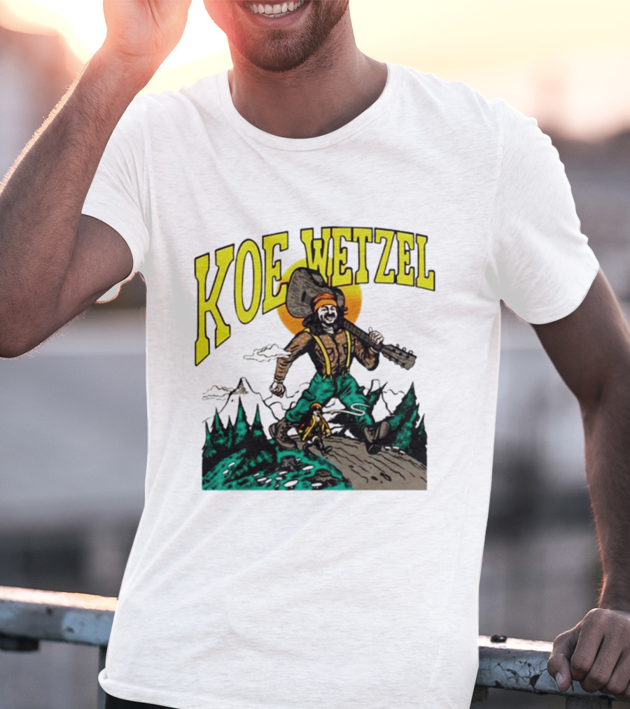 Koe Wetzel Koe Bunyan Lumberjack With Guitar And Dog In Mountain Scene T-Shirt