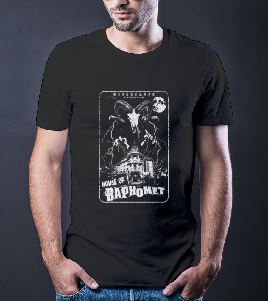 Blackcraft Cult Blackcraft Presents House Of Baphomet Goat Head Lightning Full Moon Dark T-Shirt