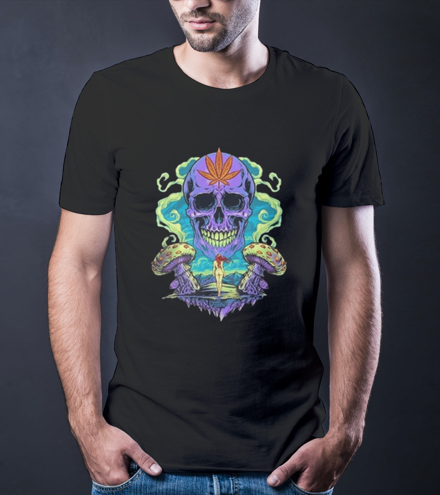 Ethereal Euphoria Psychedelic Skull And Mushrooms T-Shirt