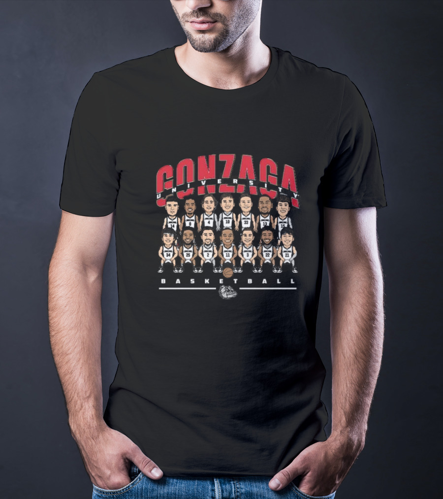 Gonzaga University Basketball Team Caricature With Bulldog T-Shirt
