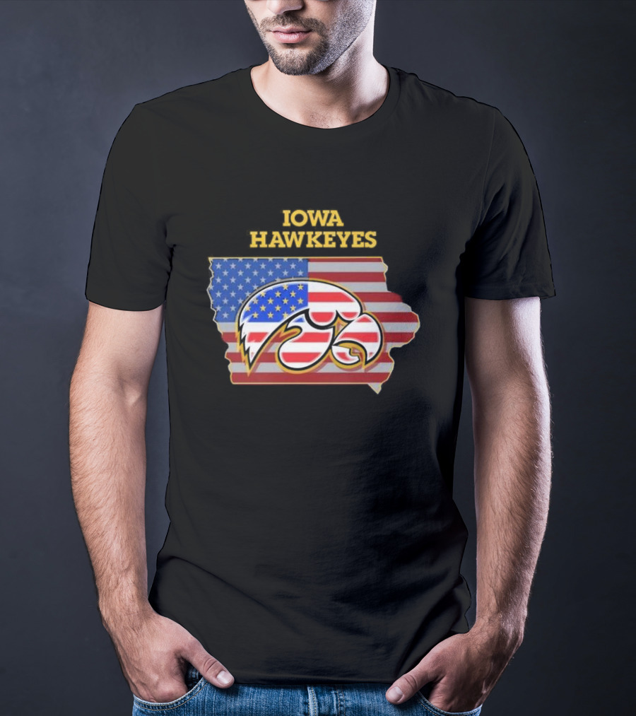 Iowa Hawkeyes American Flag Map T-Shirt