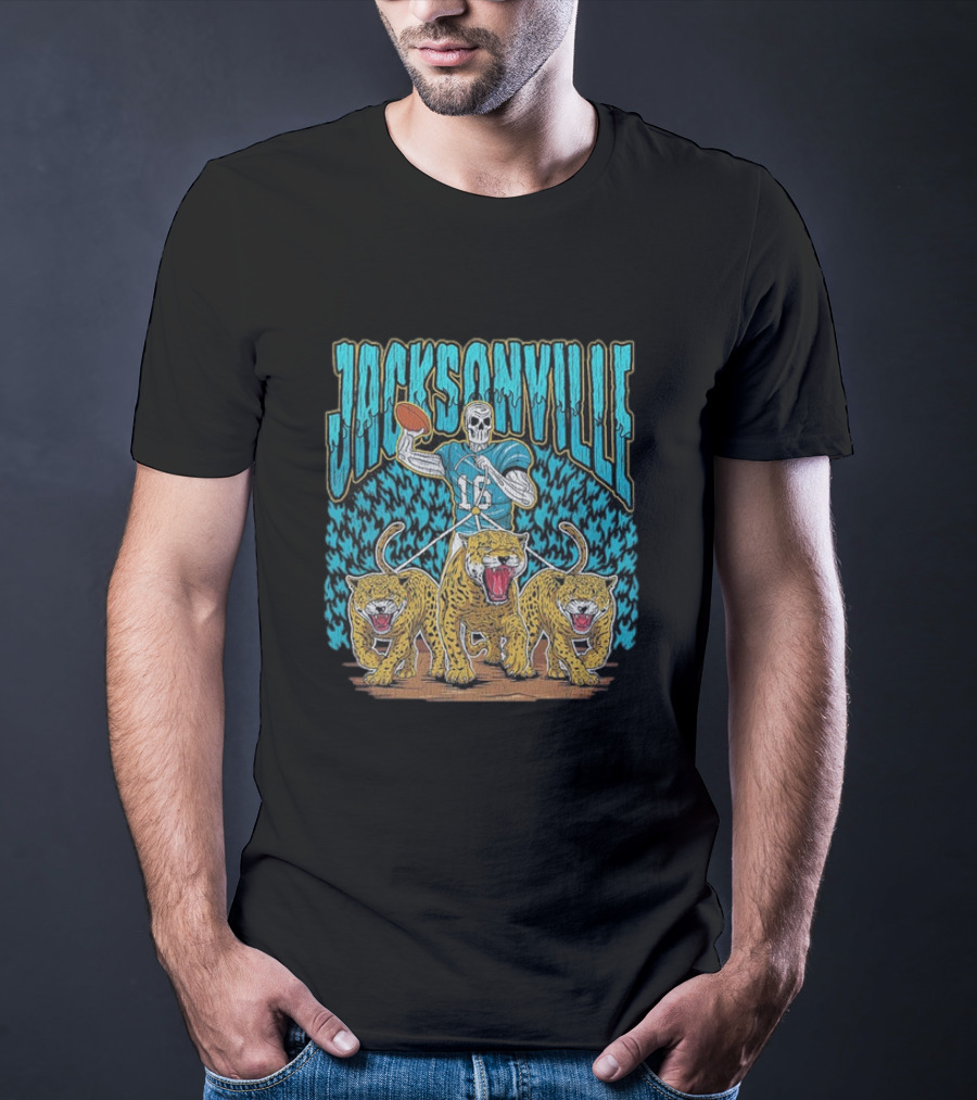 Jacksonville Jaguars Skeleton With Football And Three Jaguars Vintage T-Shirt