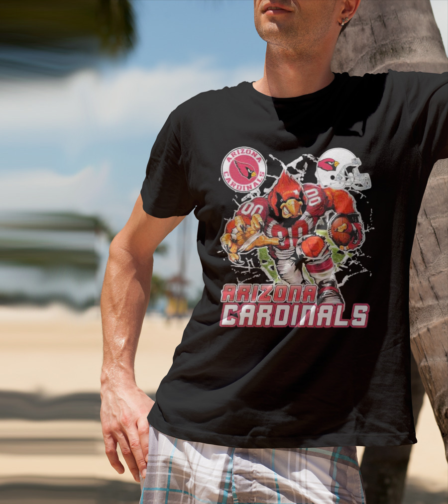 Arizona Cardinals Mascot Breaking Through Wall Vintage Football Helmet T-Shirt