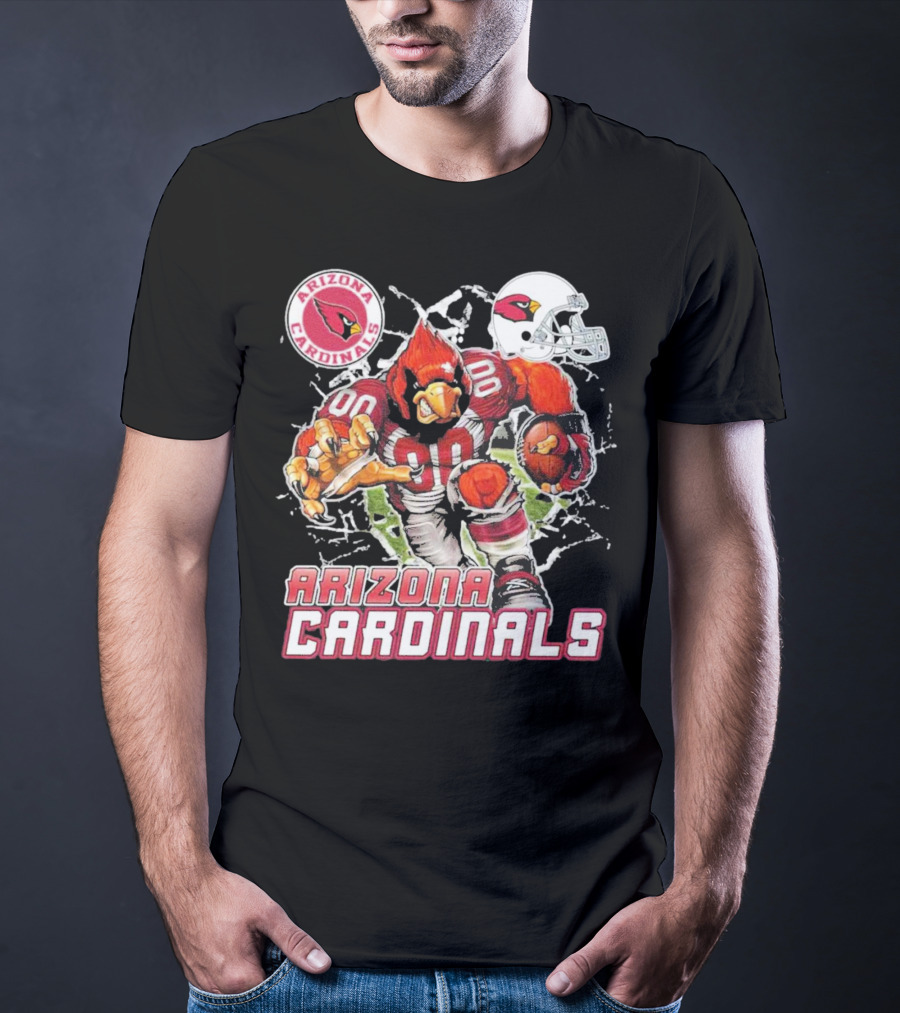 Arizona Cardinals Mascot Breaking Through Wall Vintage Football Helmet T-Shirt
