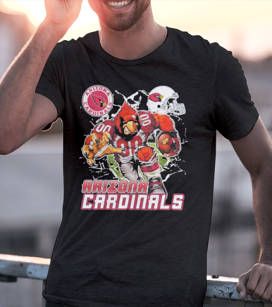 Arizona Cardinals Mascot Breaking Through Wall Vintage Football Helmet T-Shirt