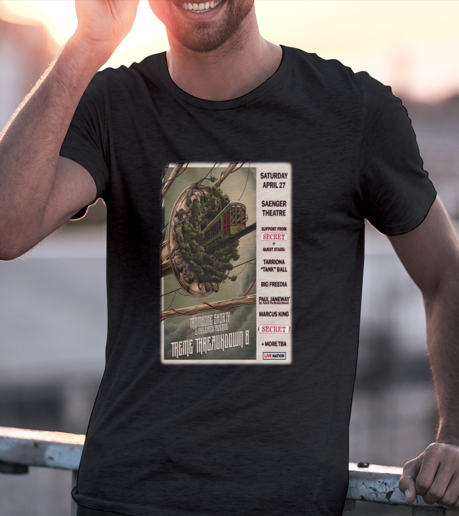 Trombone Shorty And Orleans Avenue Treme Threauxdown 8 Saenger Theatre April 27 With Tarriona Tank Ball And Big Freedia T-Shirt