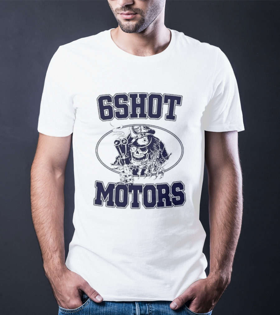 6Shot Motors Smoking Skull With Guns T-Shirt
