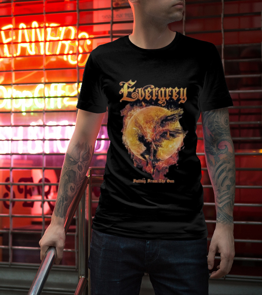 Evergrey Falling From The Sun Celestial Figure And Fiery Orb T-Shirt
