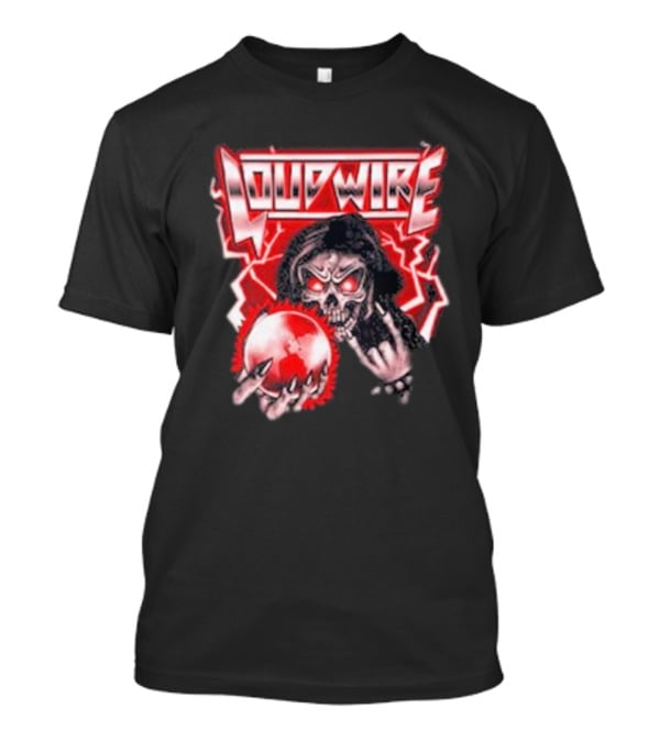 Loudwire 80s Metal Skull And Lightning Sphere Rock Hand T-Shirt