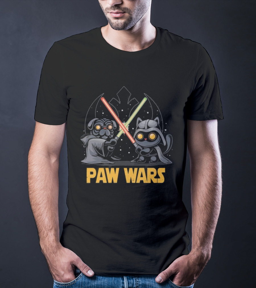 Star Wars Paw Wars Cat And Dog Jedi Battle T-Shirt