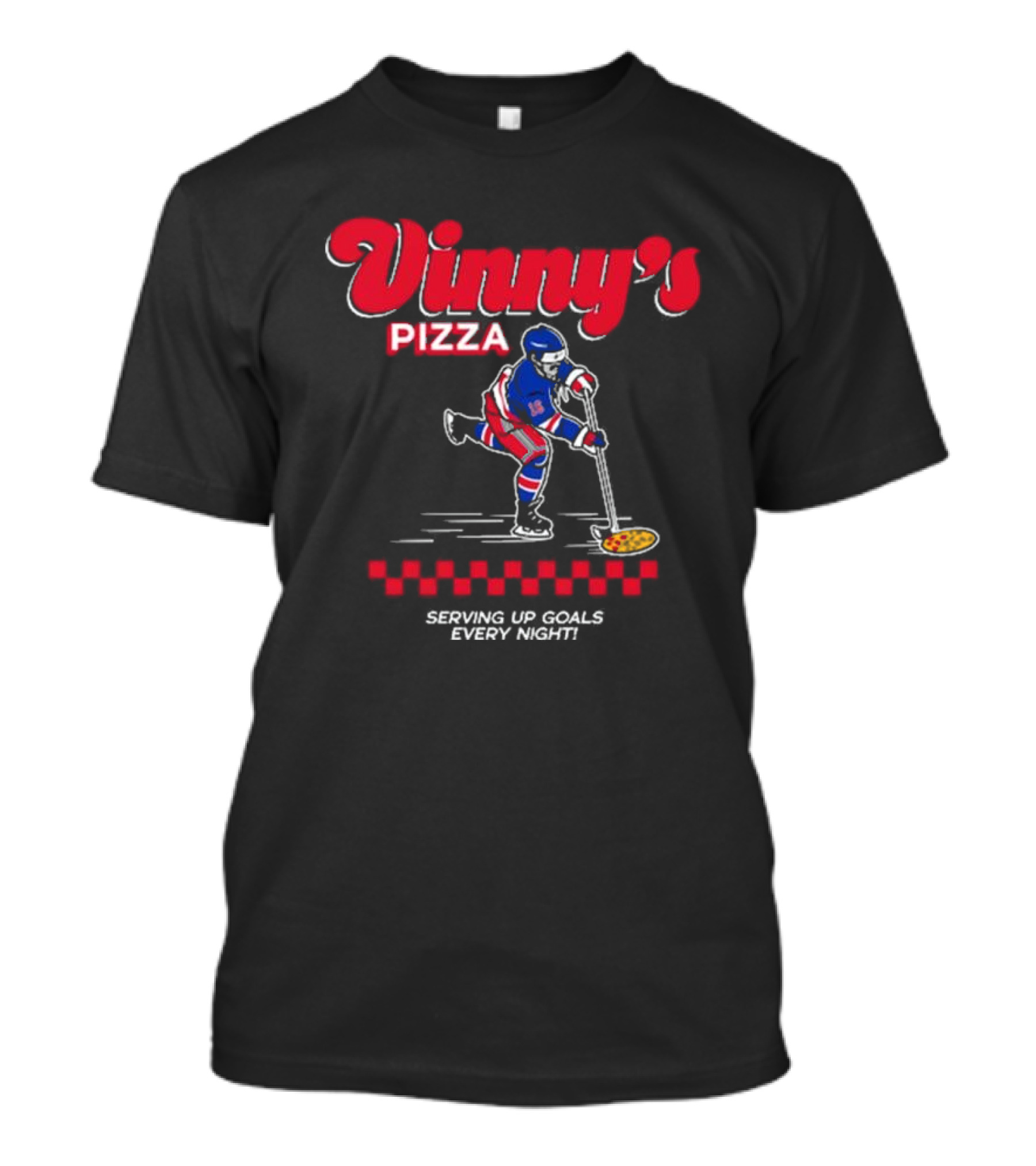 Vinny's Pizza Serving Up Goals Every Night Hockey Player With Pizza Stick T-Shirt