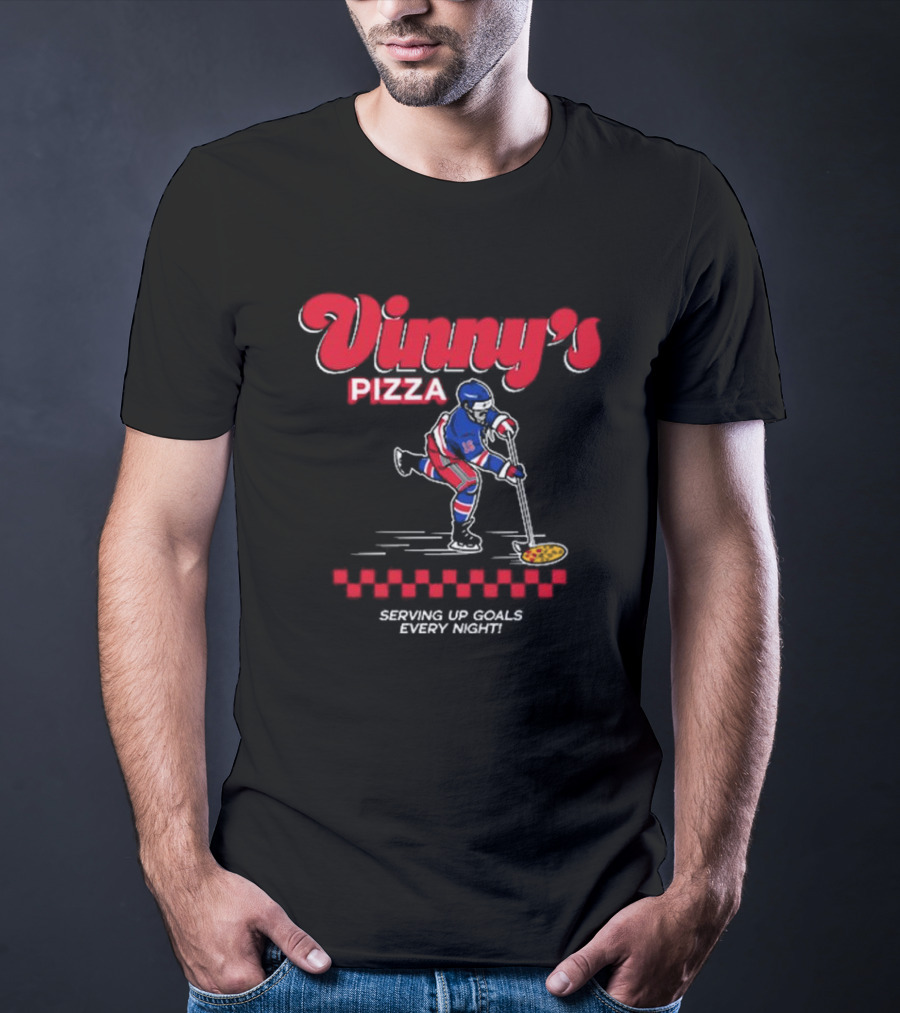 Vinny's Pizza Serving Up Goals Every Night Hockey Player With Pizza Stick T-Shirt