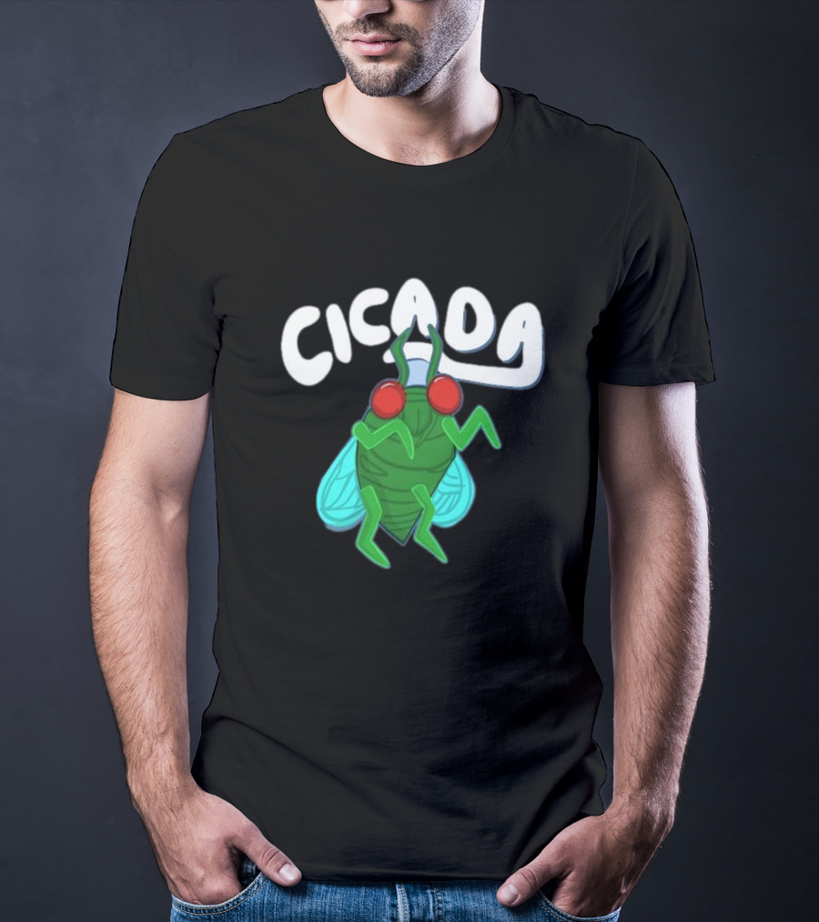 Cicada Cartoon Bug With Green Body And Red Eyes T-Shirt