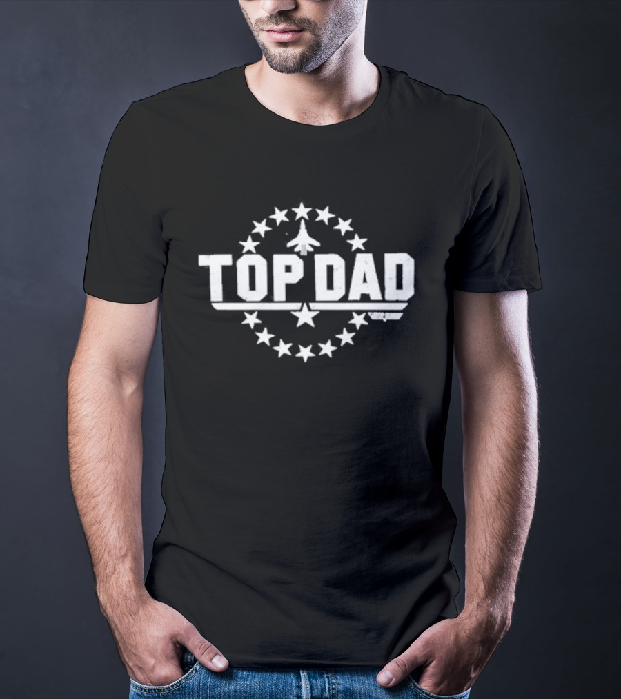 Top Dad Fighter Jet Star Circle Graphic Retro Aviation T-Shirt