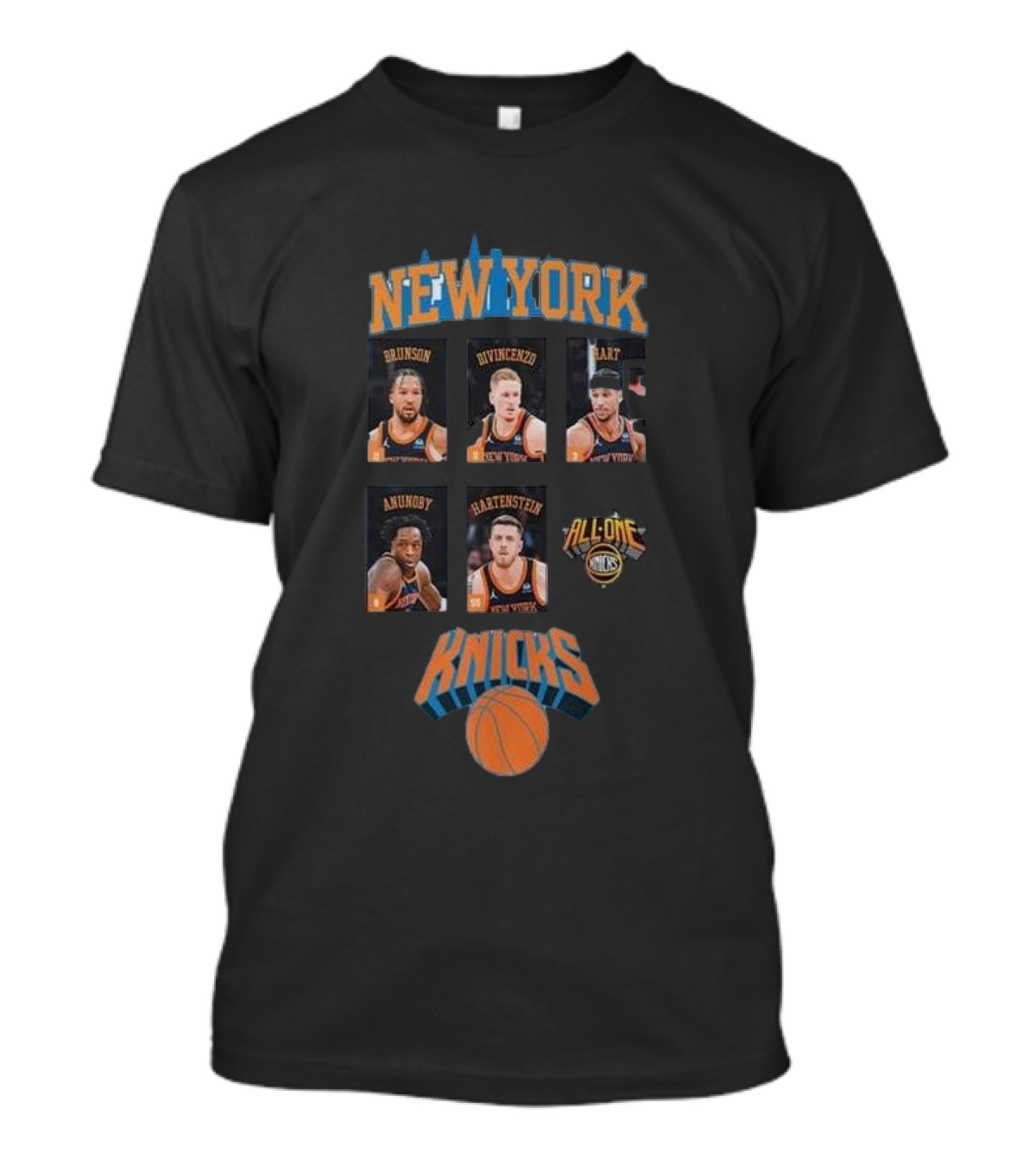 New York Knicks Brunson DiVincenzo Hart Anunoby Hartenstein All In All One Knicks T-Shirt