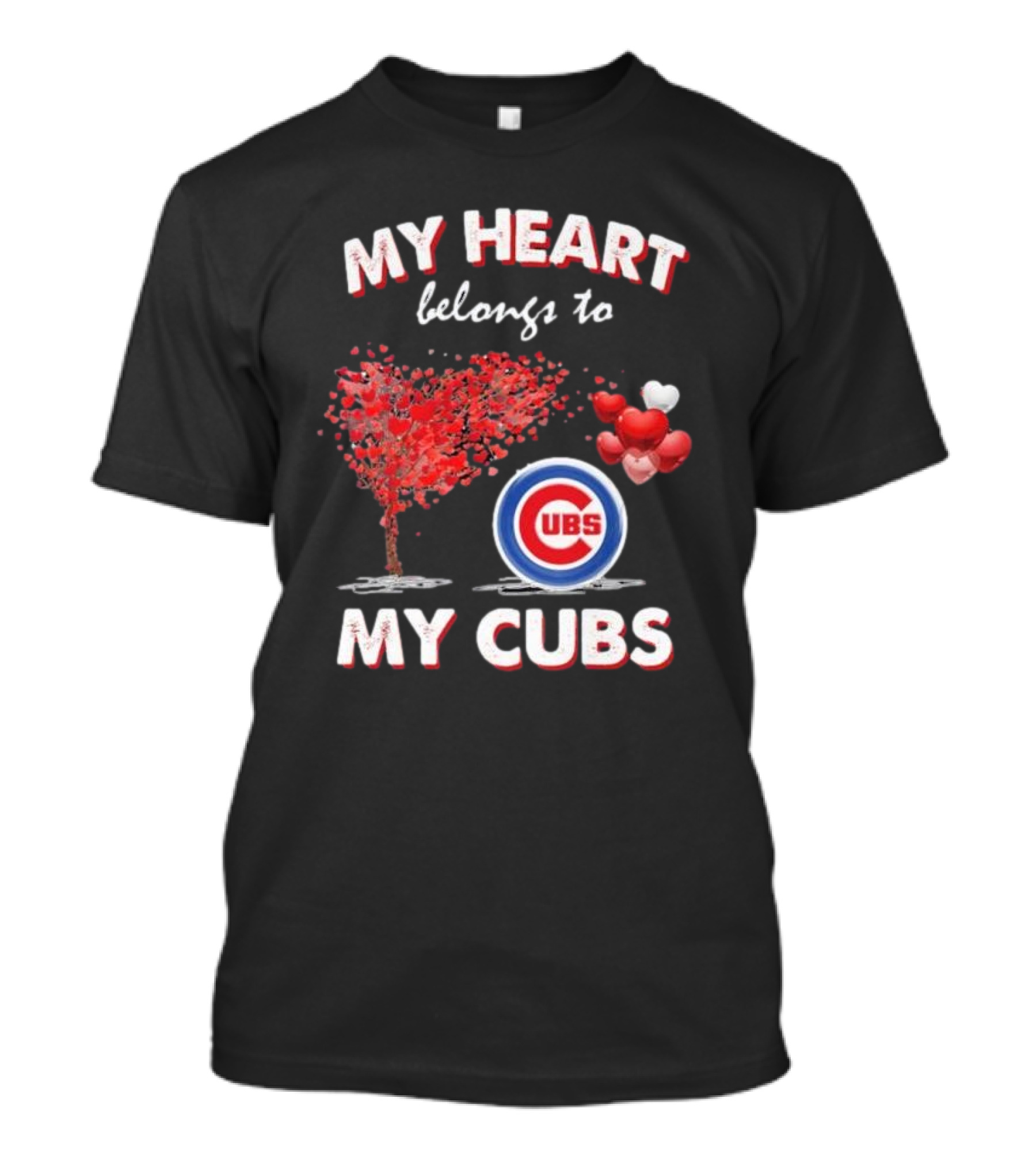 My Heart Belongs To My Cubs Chicago Cubs Love Tree Balloon Hearts T-Shirt