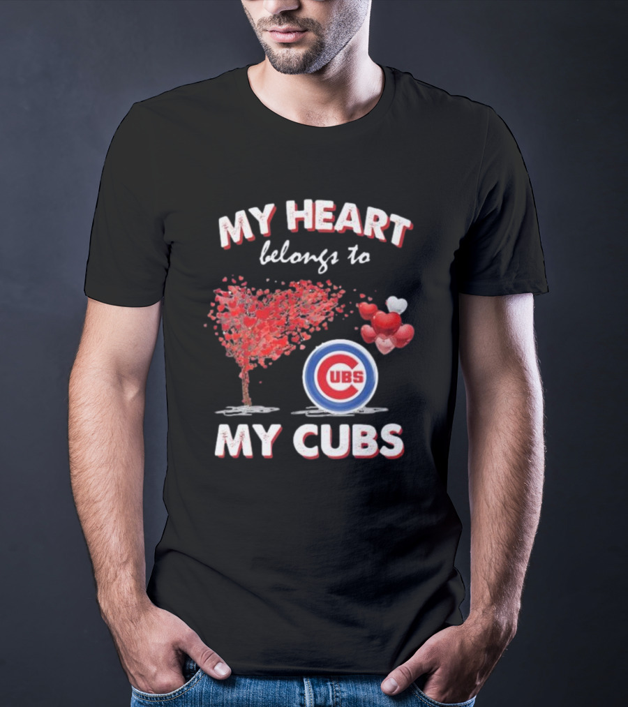My Heart Belongs To My Cubs Chicago Cubs Love Tree Balloon Hearts T-Shirt