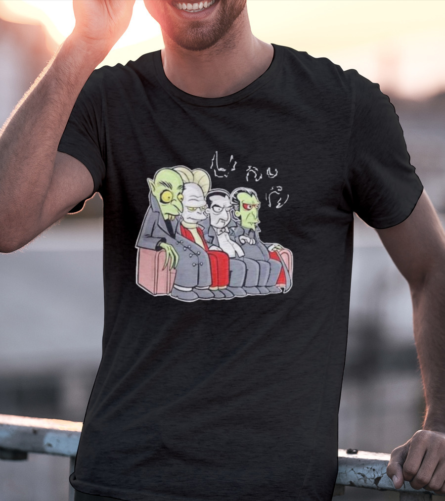 Various Versions Of Dracula Characters Sitting Together On A Couch T-Shirt