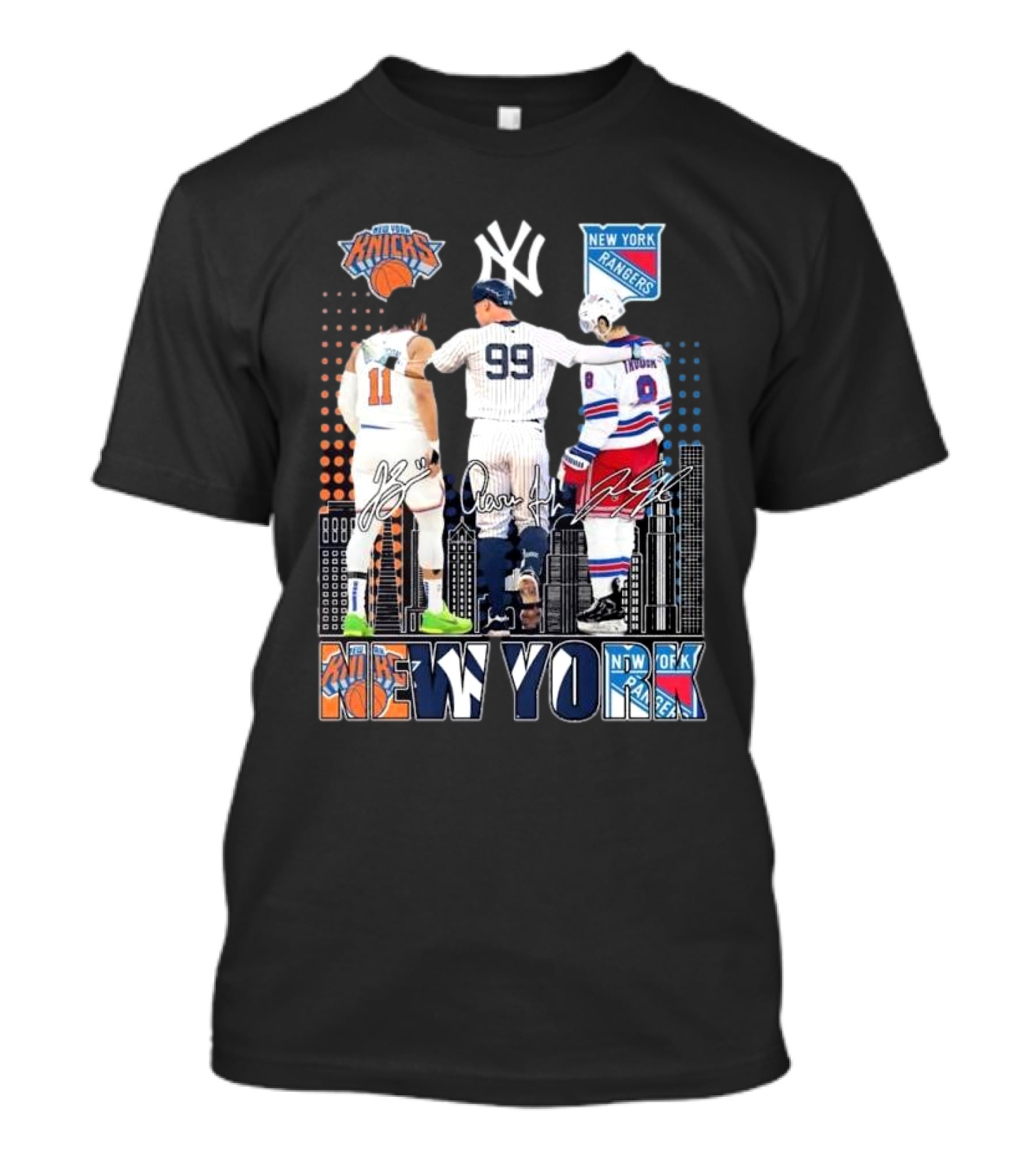 New York Knicks Jalen Brunson NY Yankees Aaron Judge NY Rangers Walt Tkaczuk City Signatures T-Shirt