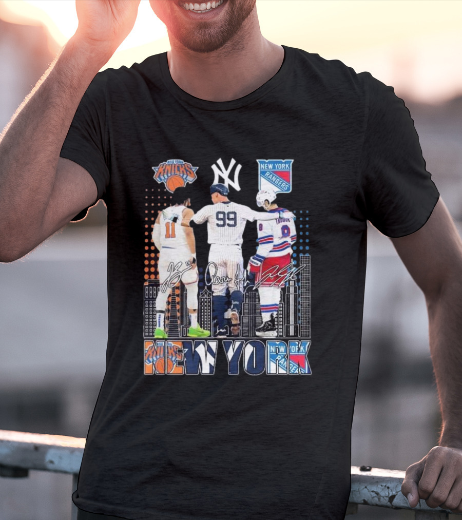 New York Knicks Jalen Brunson NY Yankees Aaron Judge NY Rangers Walt Tkaczuk City Signatures T-Shirt