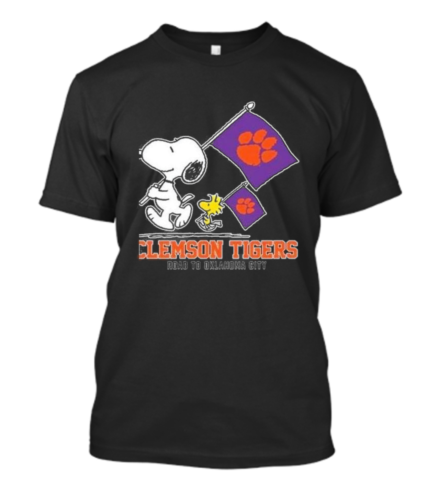 Snoopy And Woodstock Clemson Tigers Journey To Oklahoma City With Paw Flags T-Shirt