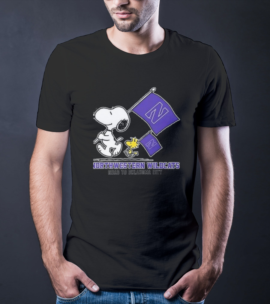 Snoopy And Woodstock Northwestern Wildcats Road To Oklahoma City T-Shirt