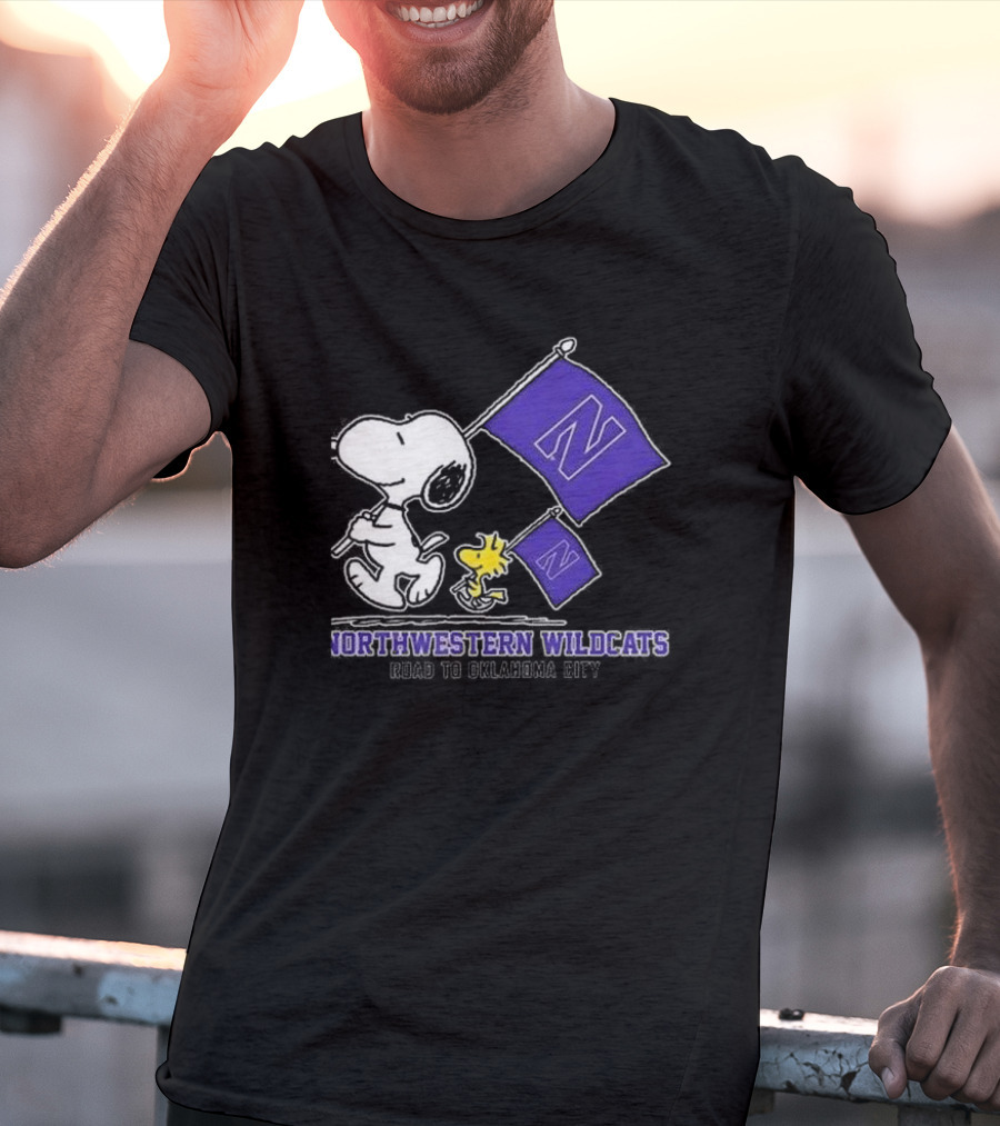 Snoopy And Woodstock Northwestern Wildcats Road To Oklahoma City T-Shirt