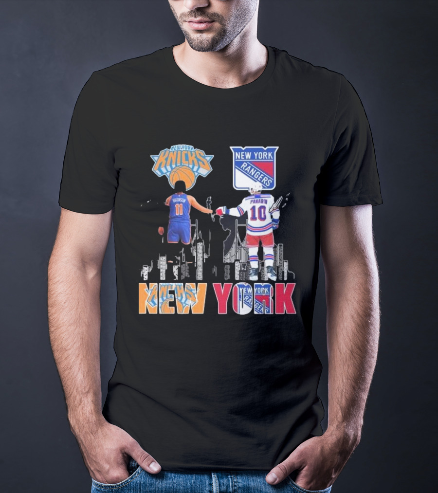 New York Knicks Jalen Brunson Rangers Artemi Panarin Legends Signatures T-Shirt