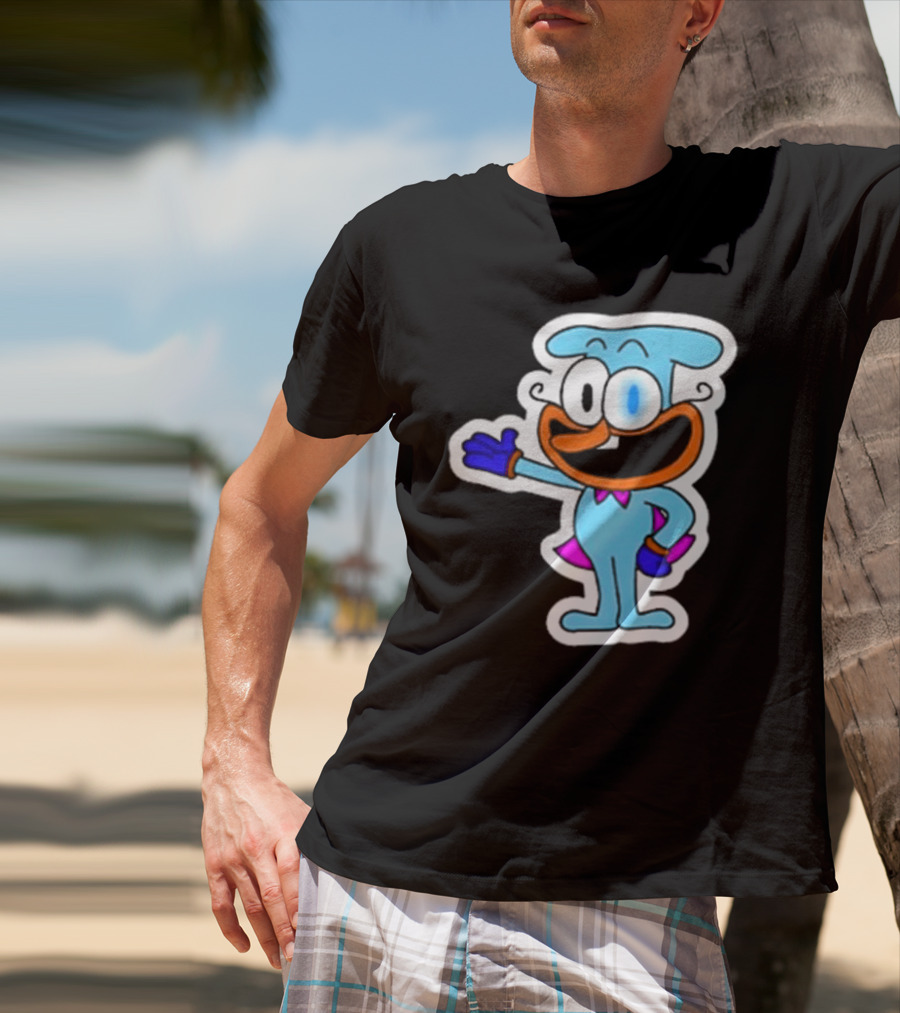 Robby1iscool The Doise Blue Cartoon Character With Orange Mouth And Purple Cape T-Shirt