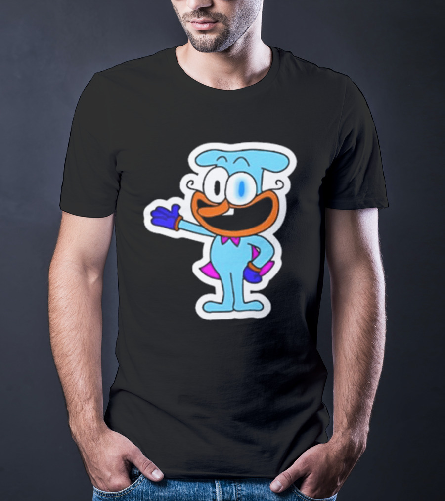 Robby1iscool The Doise Blue Cartoon Character With Orange Mouth And Purple Cape T-Shirt