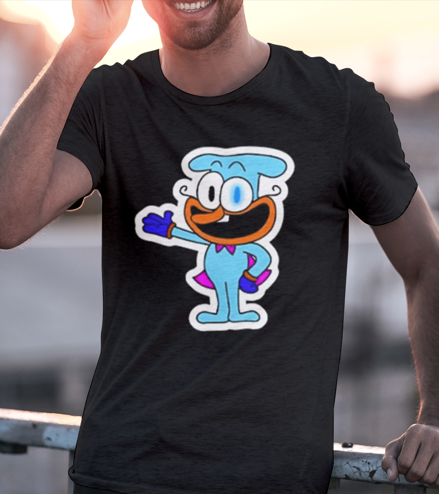 Robby1iscool The Doise Blue Cartoon Character With Orange Mouth And Purple Cape T-Shirt