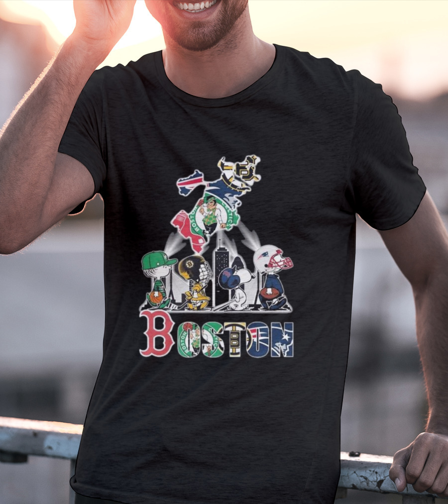 Boston Celtics Red Sox Bruins Patriots Peanuts New England Proud T-Shirt