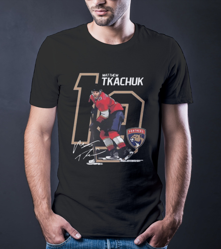 Florida Panthers Matthew Tkachuk 19 Panthers Logo Signature T-Shirt
