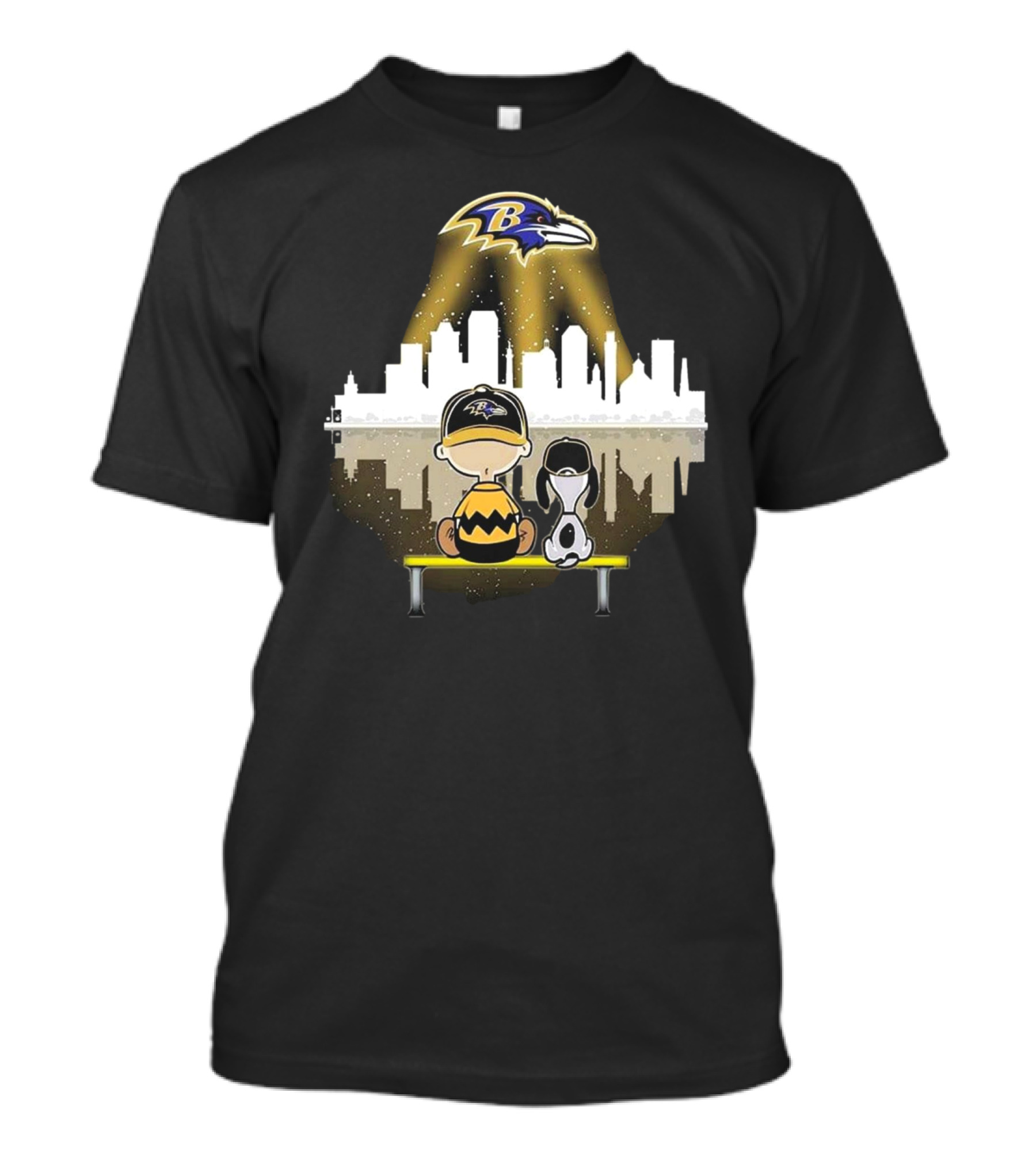 Charlie Brown Snoopy Baltimore Ravens City Skyline T-Shirt