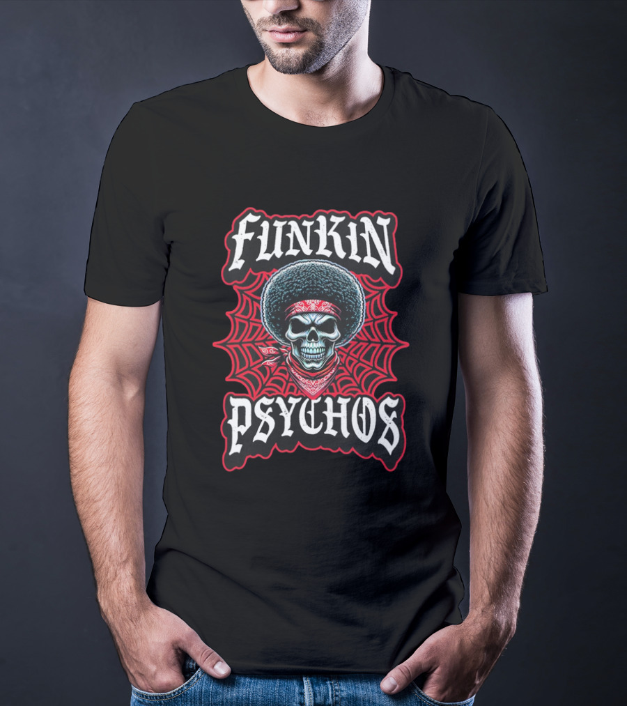 Funkin Psychos Afro Skull Red Bandana Web T-Shirt