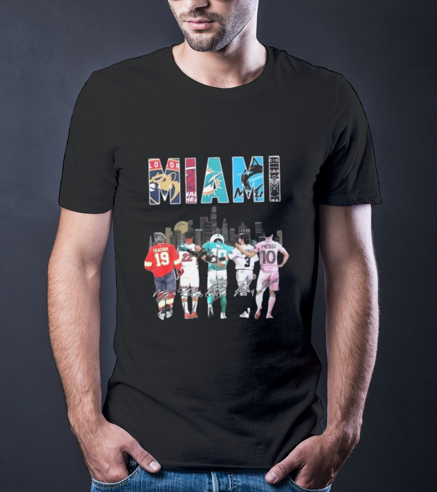 Miami Dolphins Heat Marlins Inter Miami Panthers Signatures T-Shirt