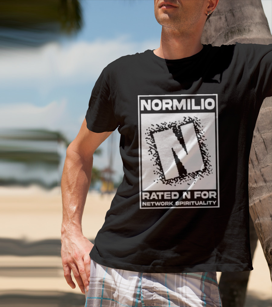 Normilio Rated N For Network Spirituality Bold Text Box With Speckled Explosion Background T-Shirt