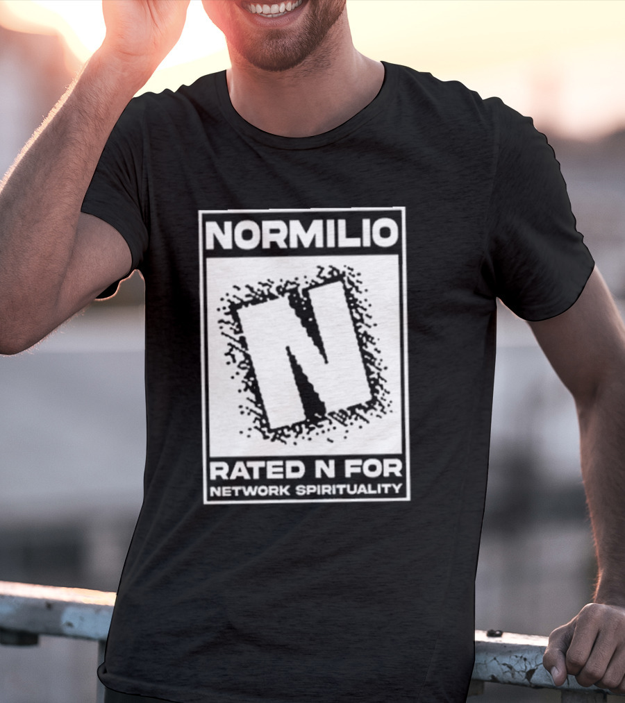 Normilio Rated N For Network Spirituality Bold Text Box With Speckled Explosion Background T-Shirt