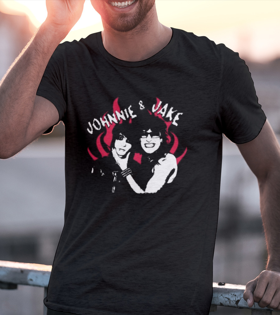 Johnnie And Jake Punk Rock Duo With Fiery Background T-Shirt