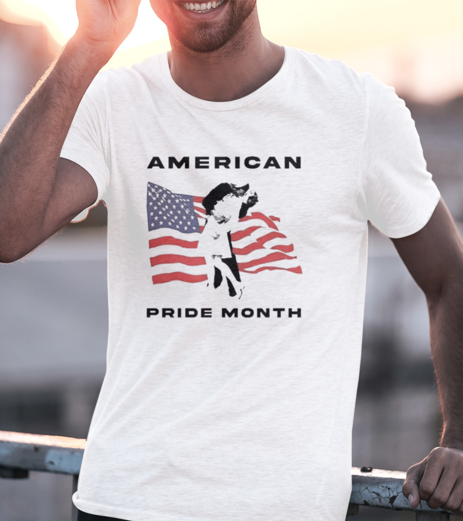 American Pride Month Celebration With Patriotic Flag And Couple Hugging T-Shirt
