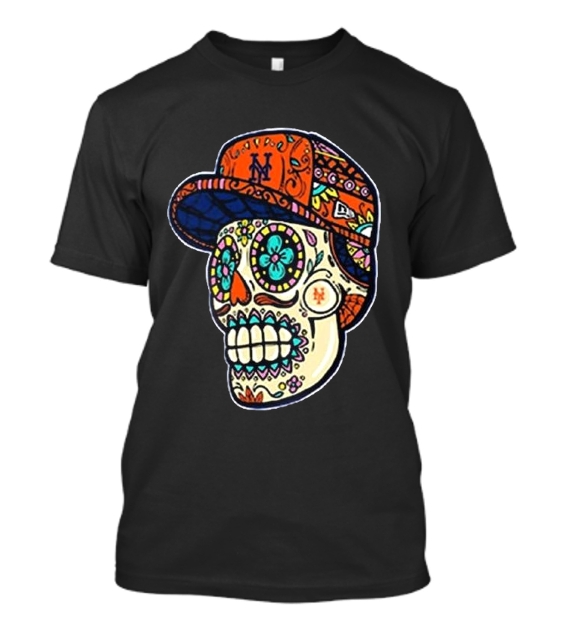 New York Mets New Era Black Sugar Skull Cap T-Shirt