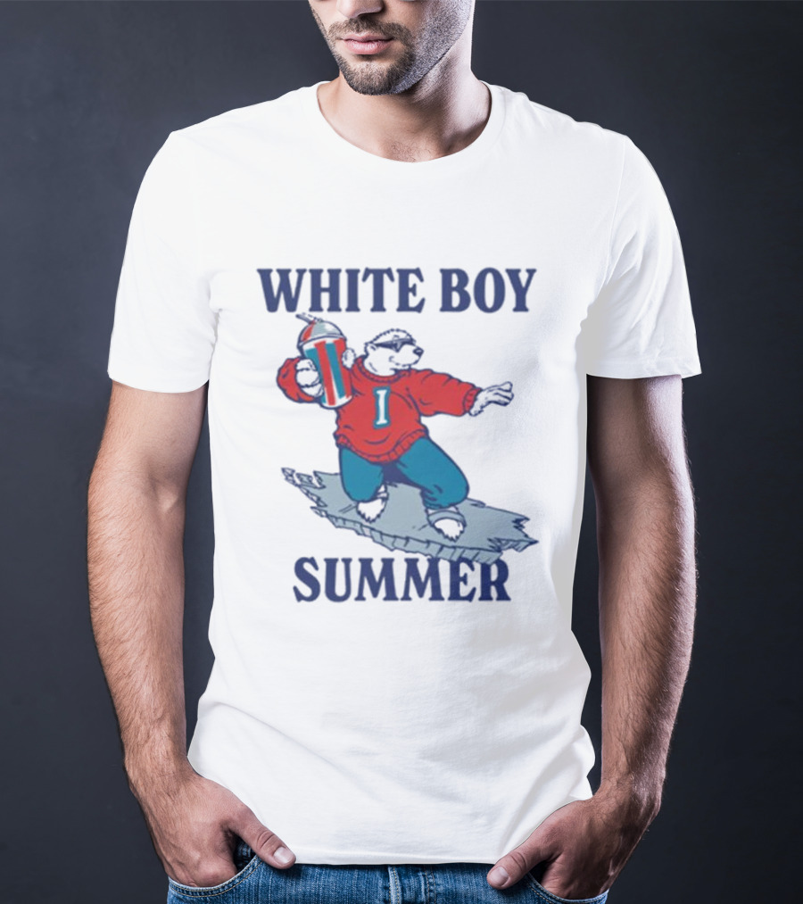 White Boy Summer Polar Bear Surfing With Drink T-Shirt