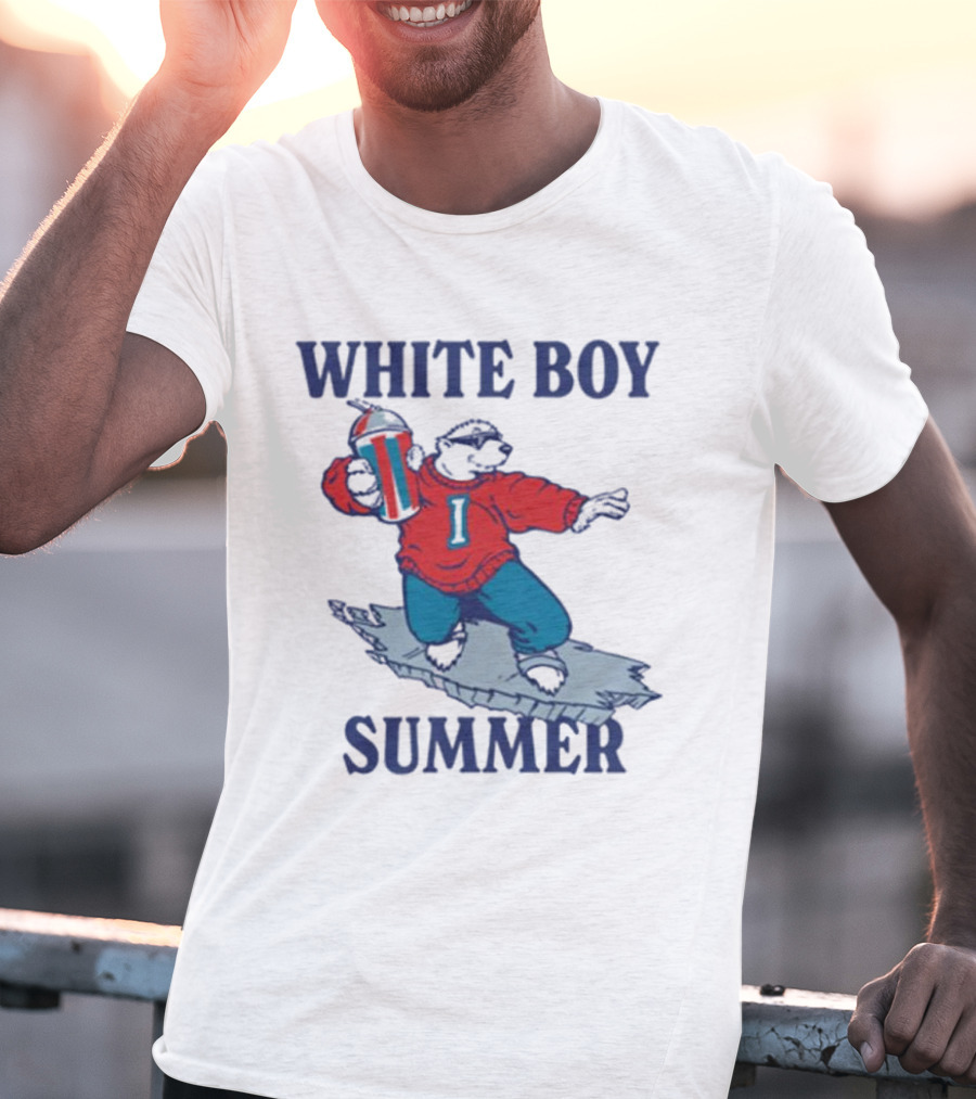 White Boy Summer Polar Bear Surfing With Drink T-Shirt