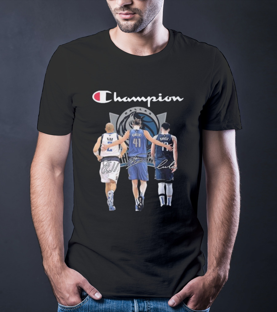 Champion Dallas Mavericks Jason Kidd Dirk Nowitzki Luka Dončić Signatures T-Shirt