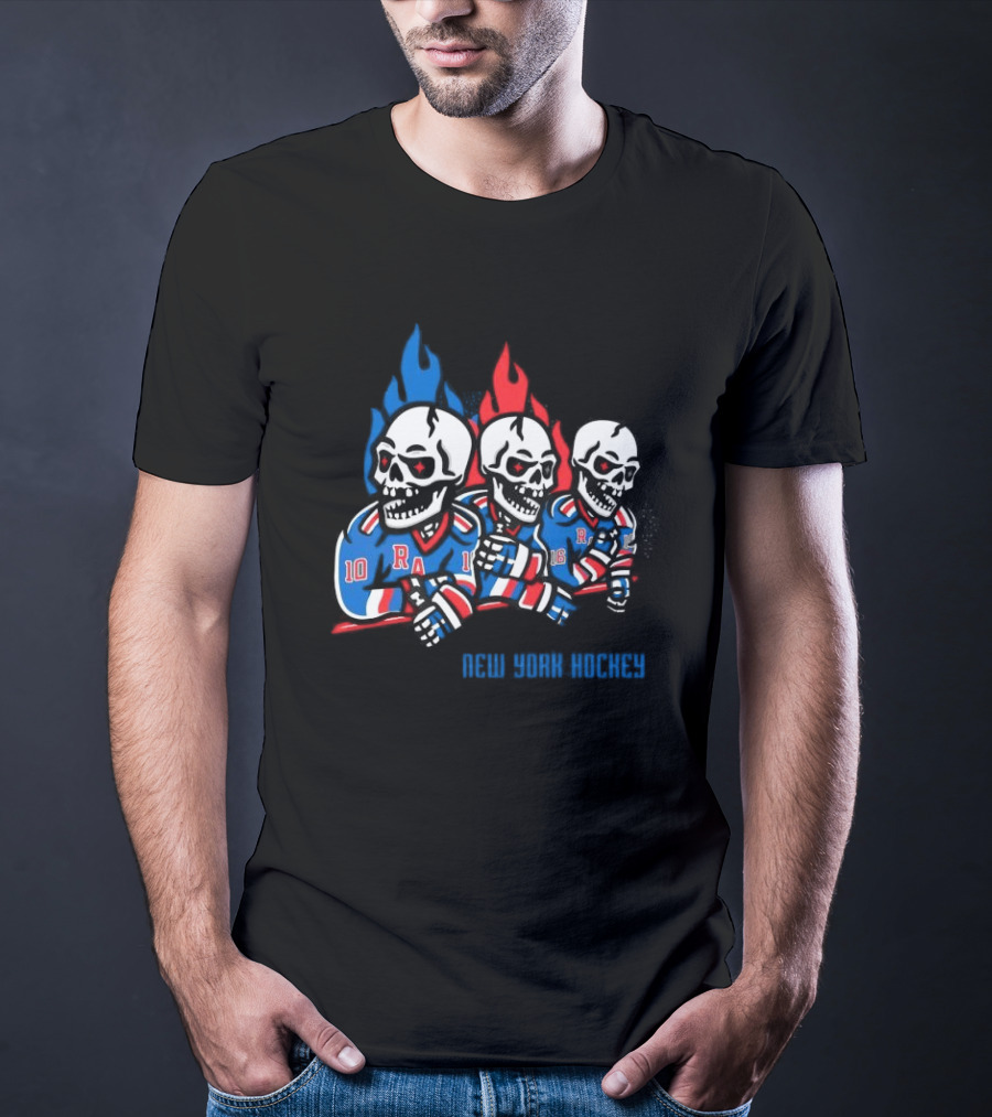 New York Hockey Skeletons With Flames Rangers T-Shirt
