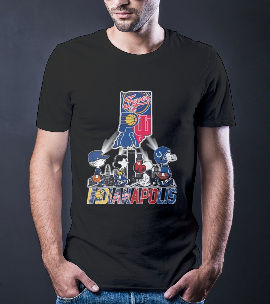 Peanuts Snoopy And Friends Crossing Indianapolis With Indiana Sports T-Shirt