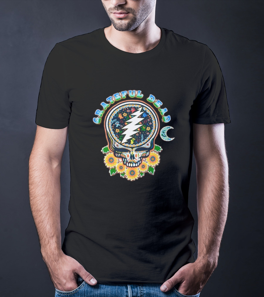 Grateful Dead Steal Your Face Sugar Skull Floral Moon T-Shirt