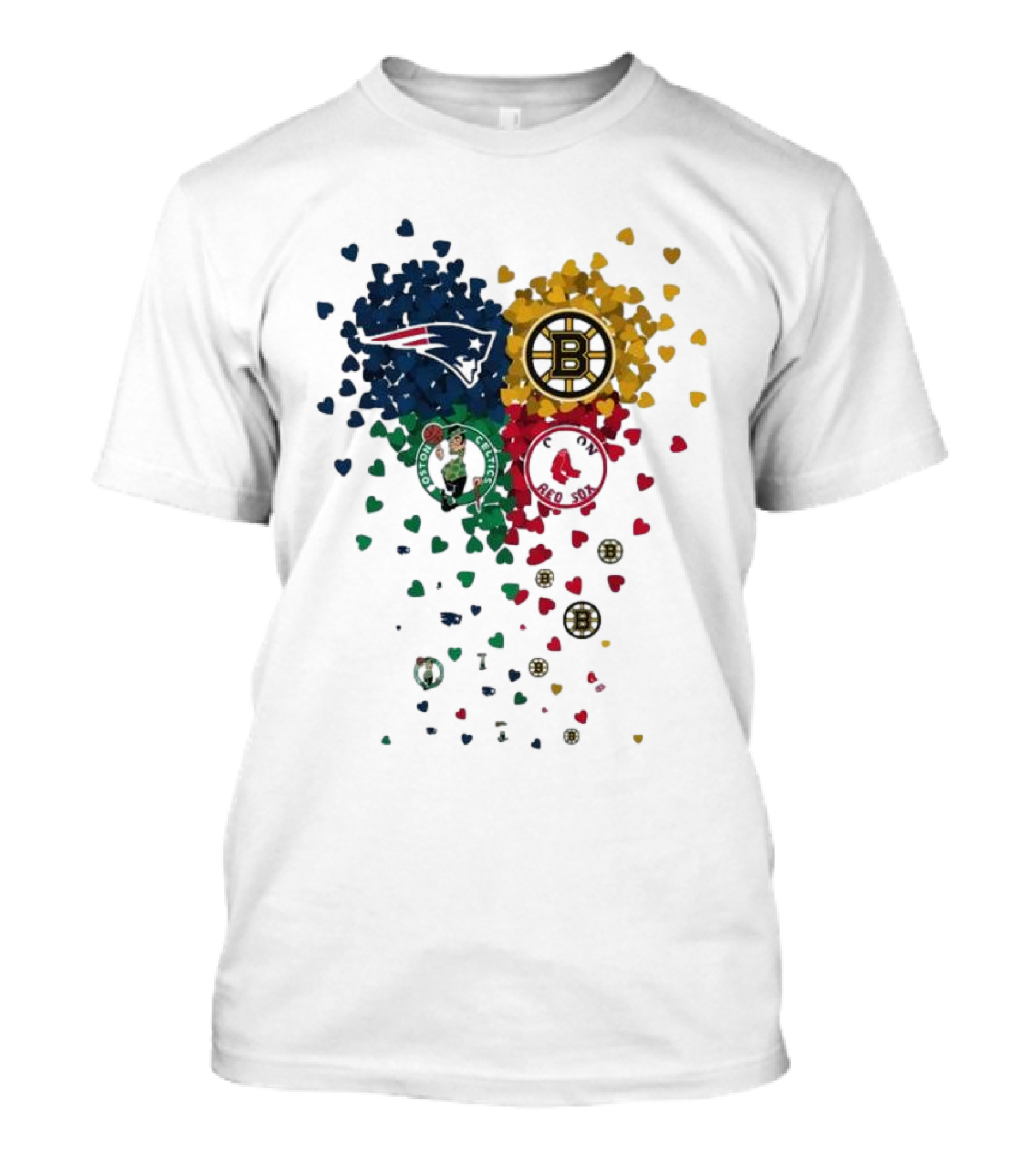 Hearts Boston Sports Team Patriots Bruins Red Sox Celtics T-Shirt
