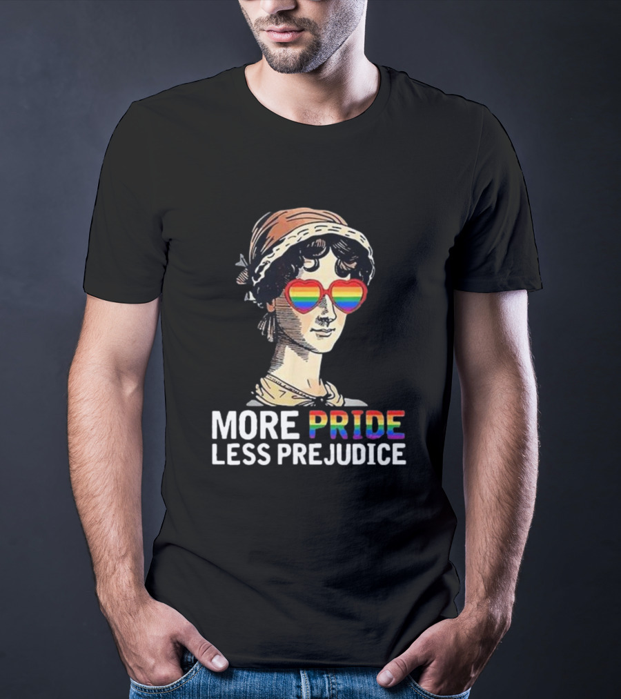 More Pride Less Prejudice Rainbow Heart Glasses T-Shirt